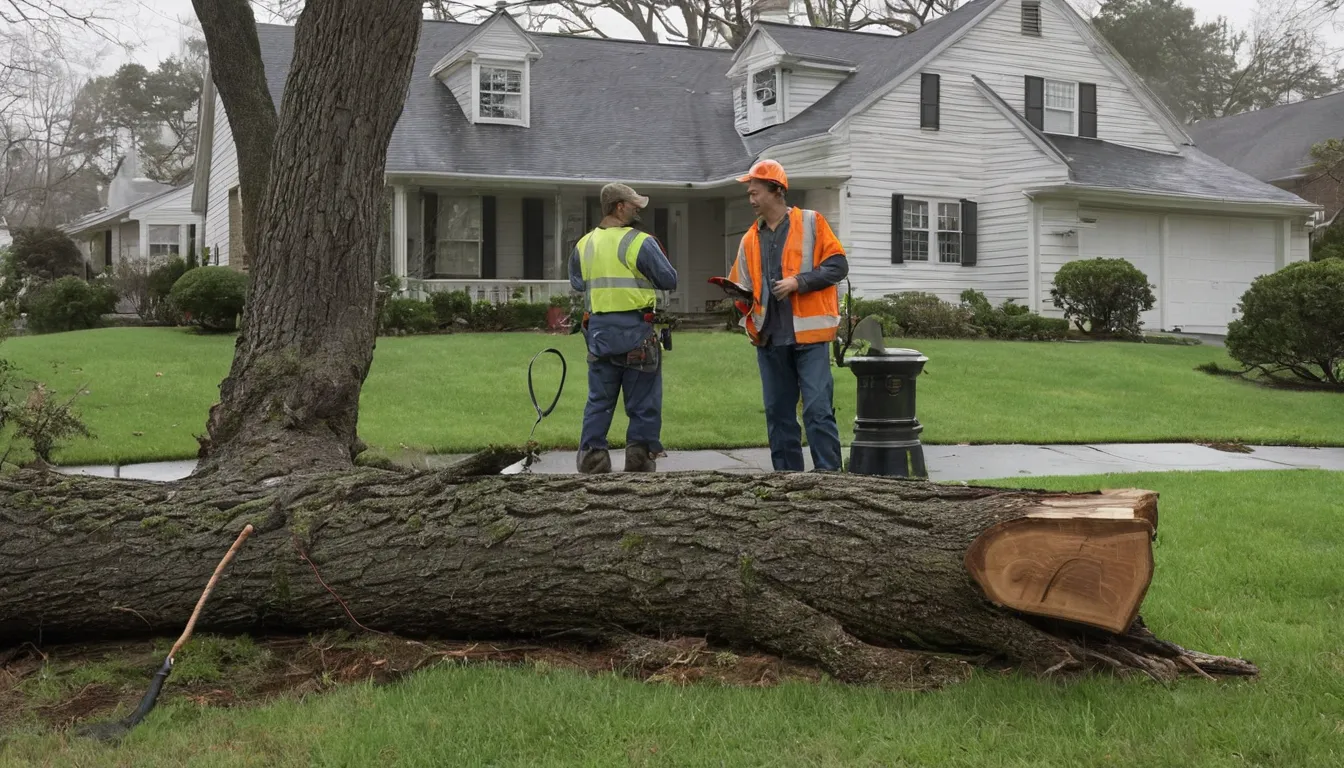 A homeowner in the Annapolis area looking at a fallen tree beside a house with a local tree provider